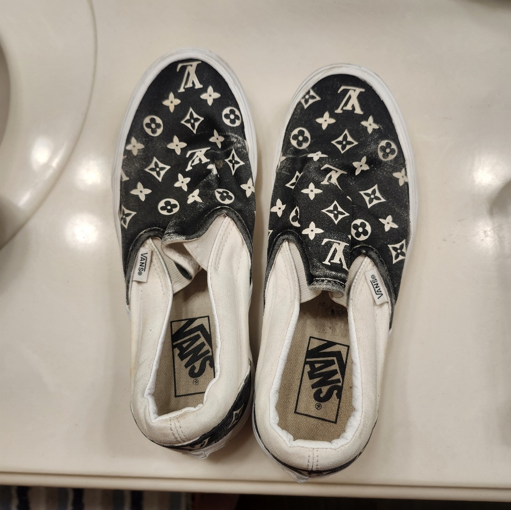 Used black white Louis Vuitton Vans shoes
